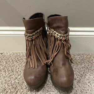 Fringe Brown Ankle Boots